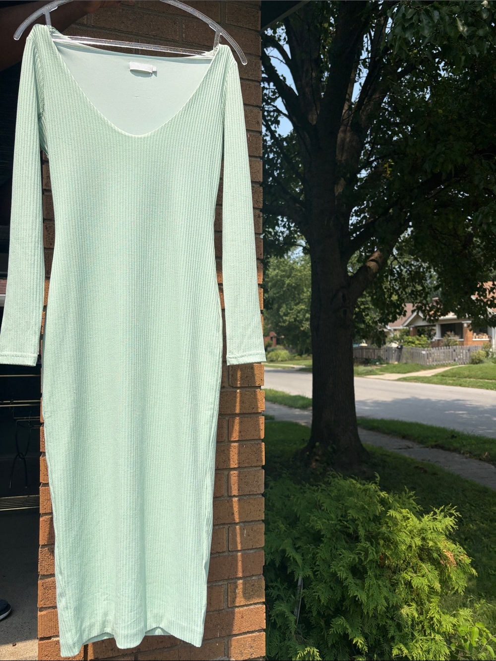 Meshki Long Sleeve Ribbed Knit Bodycon Maxi Dress - MINT SAGE GREEN Size M Used